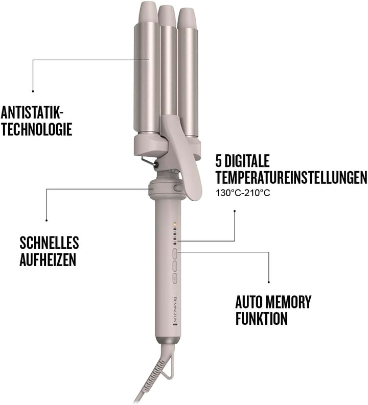 Remington Lockenstab 5in1 [Welleneisen, Rundbürste 38mm, 3 Lockenaufsätze 13-33mm] Trendology (LED d