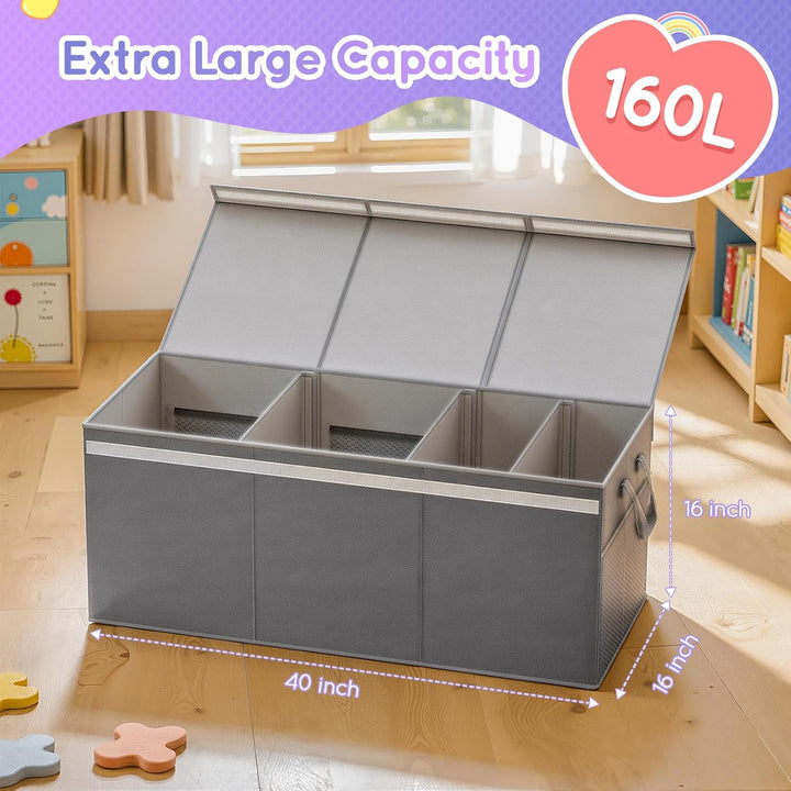 Lewondr Extra grosser Aufbewahrungsbox mit Deckel Kinder, 160L Faltbarer Aufbewahrungskorb Spielzeug
