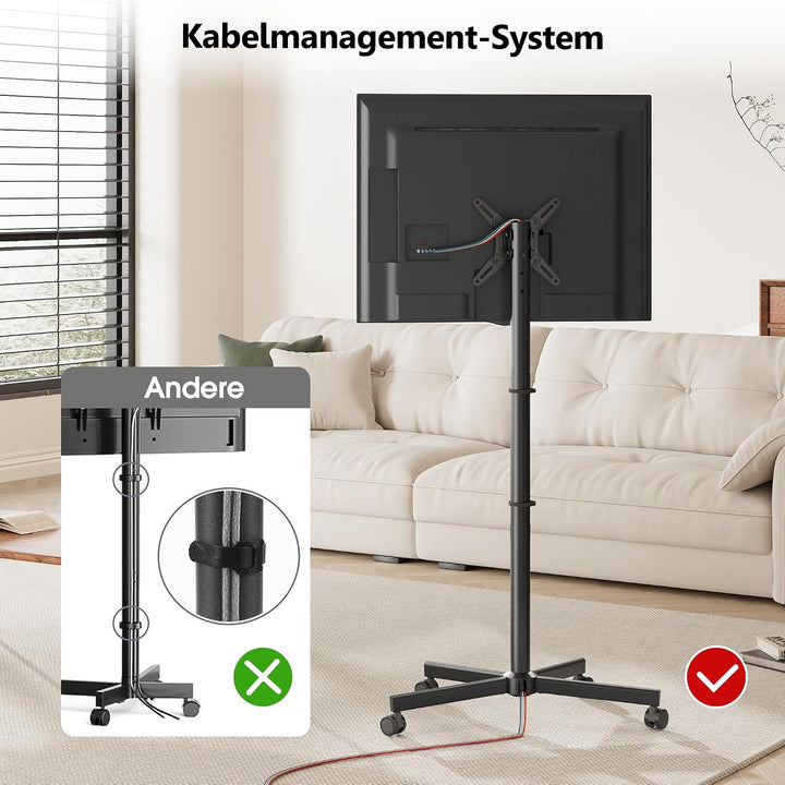 AOKCOS TV Ständer Rollbar, Fernsehständer auf Rollen für 19-42 Zoll Fernseher, TV Bodenständer Höhen