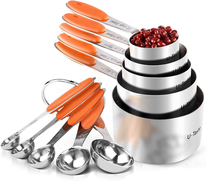 Messbecher: U-Taste 18/8 Edelstahl Messbecher und Messlöffel Set mit 10 Stück, Griff mit Verbesserte