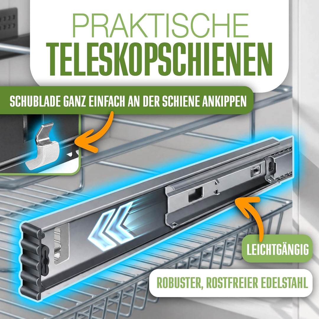 KESSER® Teleskopschublade 60 cm ✓ Küchenschublade ✓ Küchenschrank ✓ Korbauszug ✓ Schrankauszug ✓ Vol