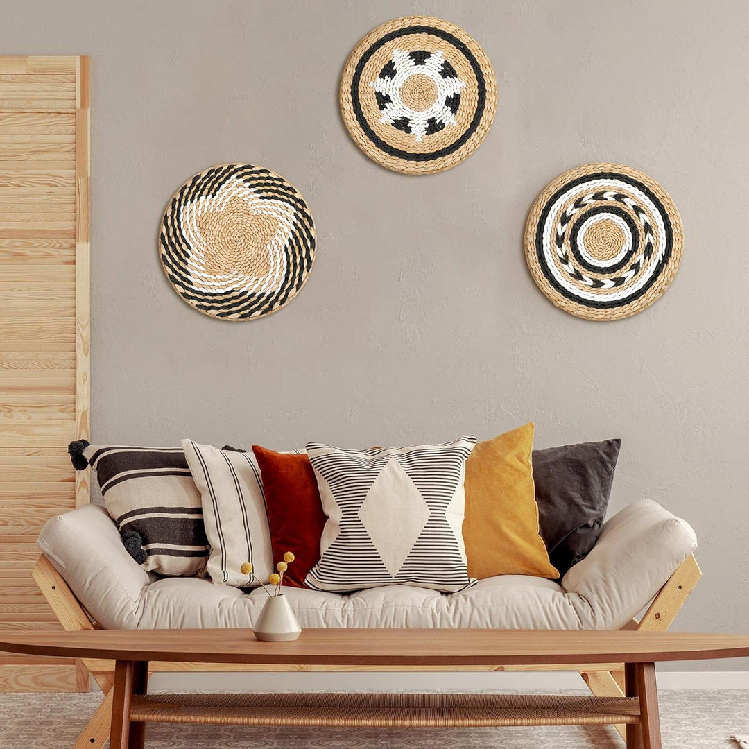 Boho Wandkorb Dekor Set von 3 dekorativen Bulrush Gewebter Korb Wanddekor Set Rustikale Hängende Han