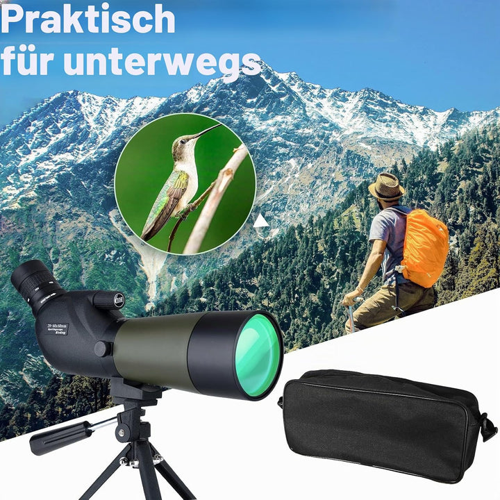 Gosky 20-60x60mm Spektiv, wasserdicht, stossfest, mit Stativ und Digiscoping-Adapter, BAK4-Prismen,