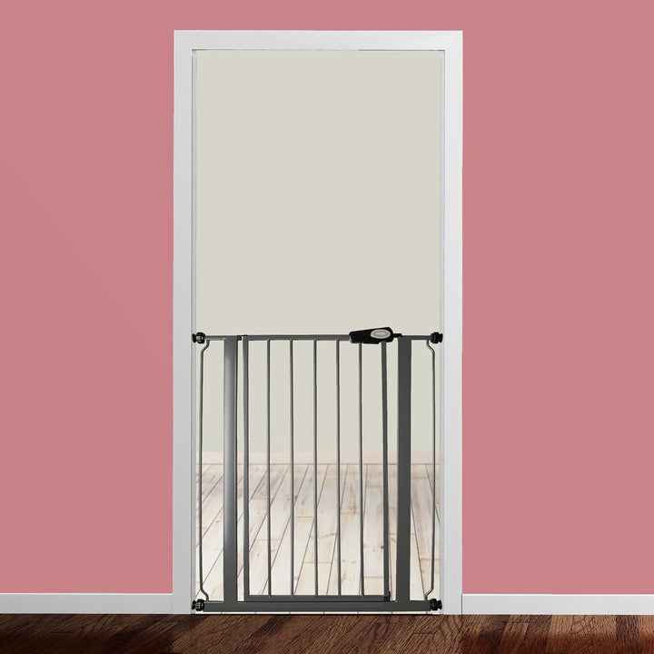 Safetots Extrahohes Metall-Sicherheitsgitter, Druckmontage, 75cm - 82.6cm, Schiefergrau, 104cm Höhe,