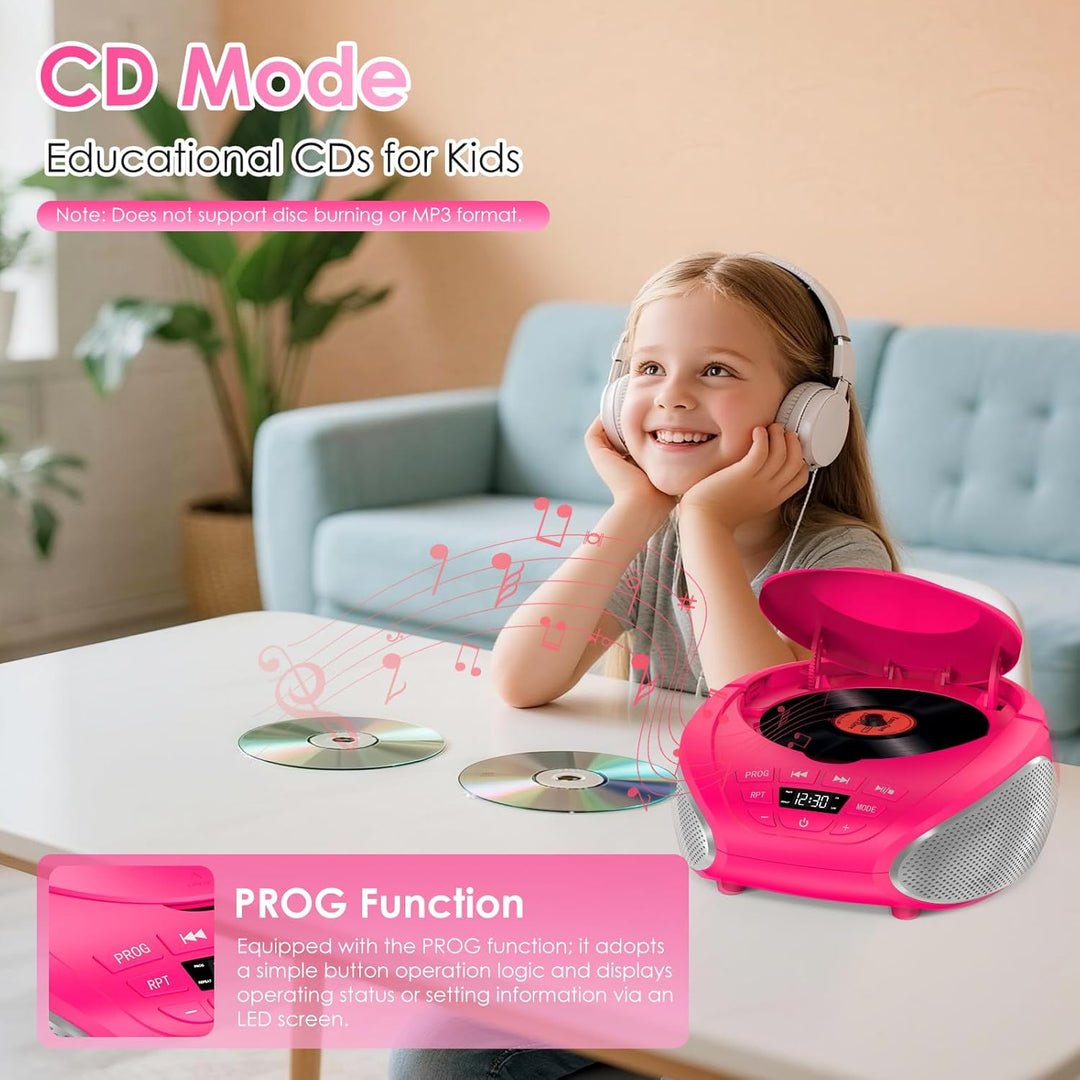 Gueray Tragbarer CD-Player Boombox Kompakt-Radio mit Stereo-Lautsprechern UKW-Radio 3,5-mm-AUX-Einga
