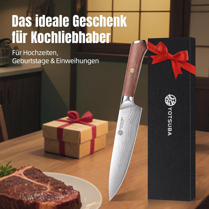 YOTSUBA Profi Küchenmesser, 20cm Klingenlänge, Scharfes Küchenmesser Kochmesser Fleischmesser mit Er