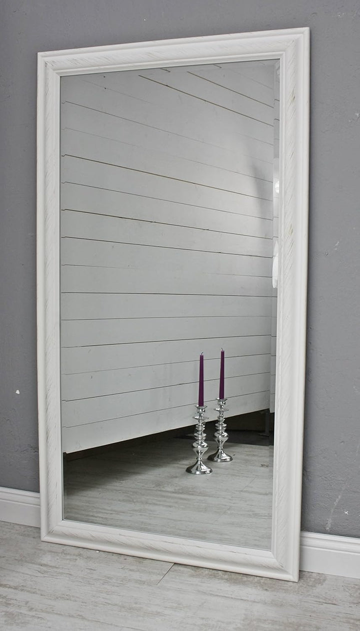 elbmöbel Wandspiegel 132 x 72cm gross in weiss mit Holz-Rahmen schlicht