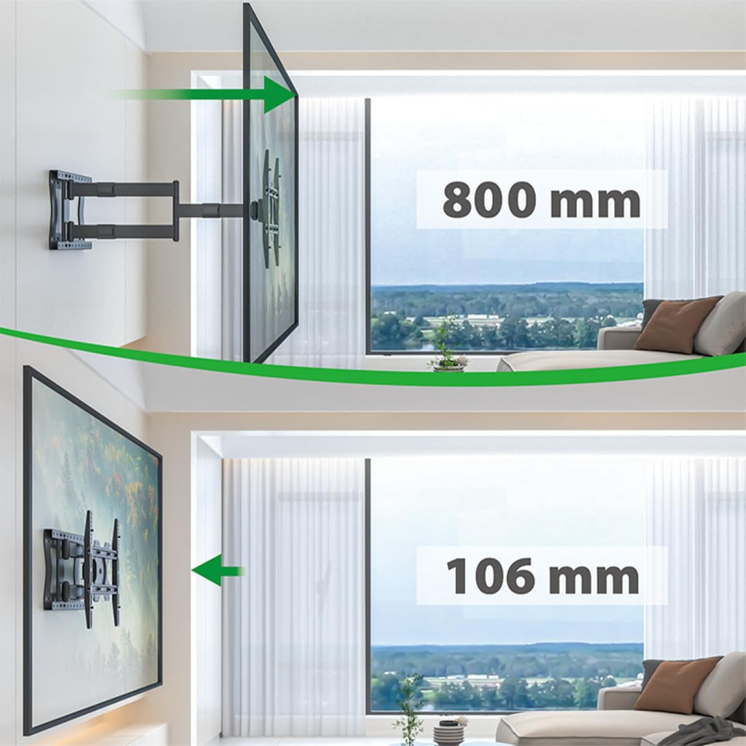 XTRARM TiTon T 80 cm Wandabstand, TV Wandhalterung, Langer Schwenkarm, ausziehen, schwenken, für TV