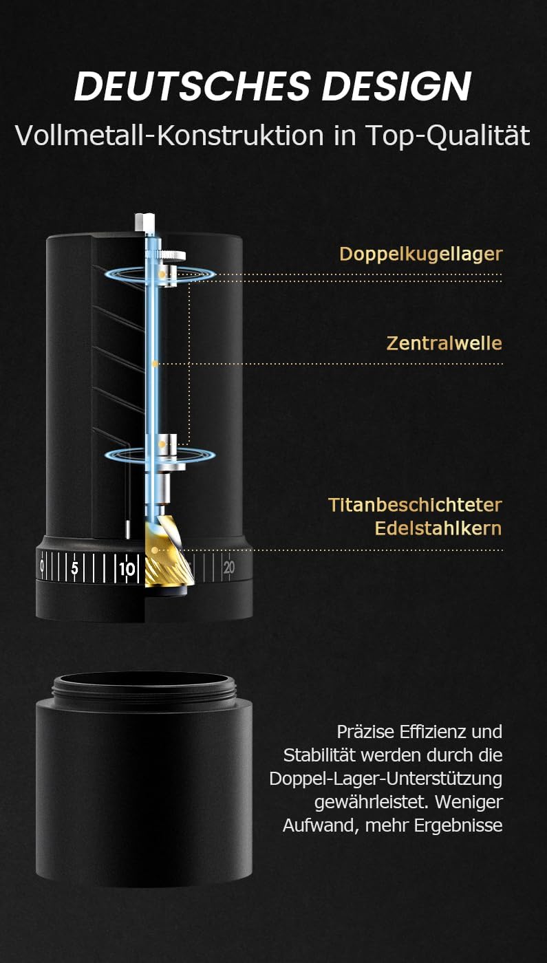 Vevok Chef O20 manuelle Kaffeemühle | 20 stufiges extern einstellbares Mahlwerk | 35 g Kapazität | i