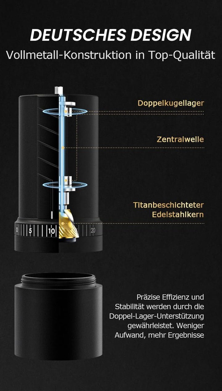 Vevok Chef O20 manuelle Kaffeemühle | 20 stufiges extern einstellbares Mahlwerk | 35 g Kapazität | i