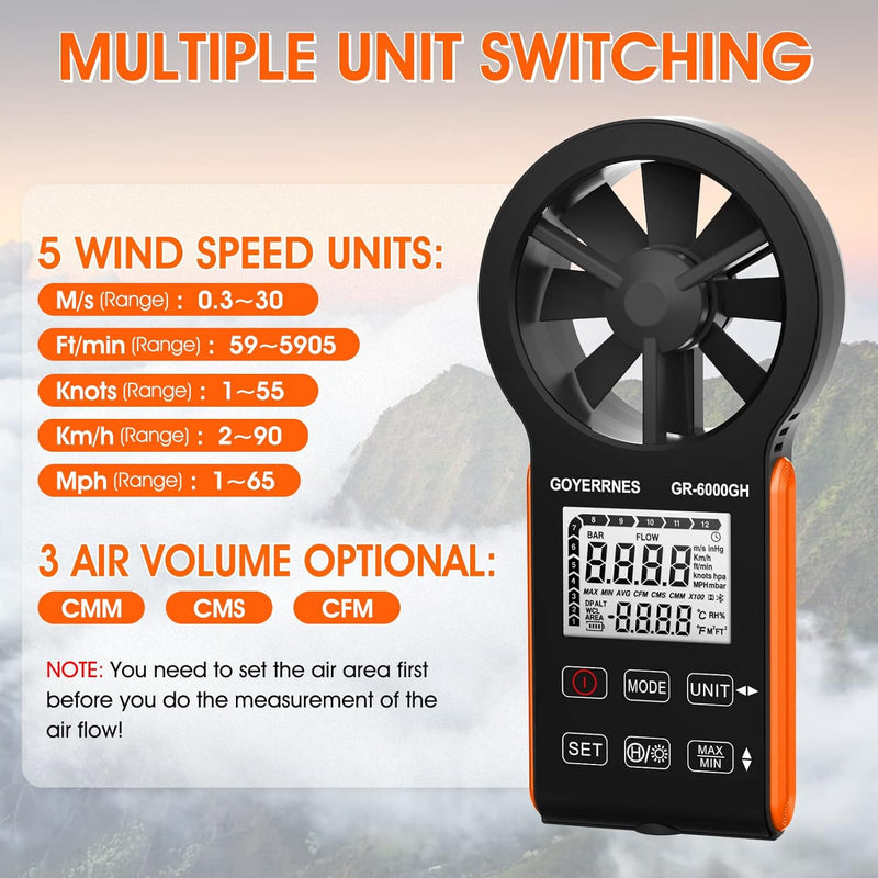 Handheld Windmesser Digitaler Anemometer,GR-6000GH Air Flow geschwindigkeits Windgeschwindigkeits CF