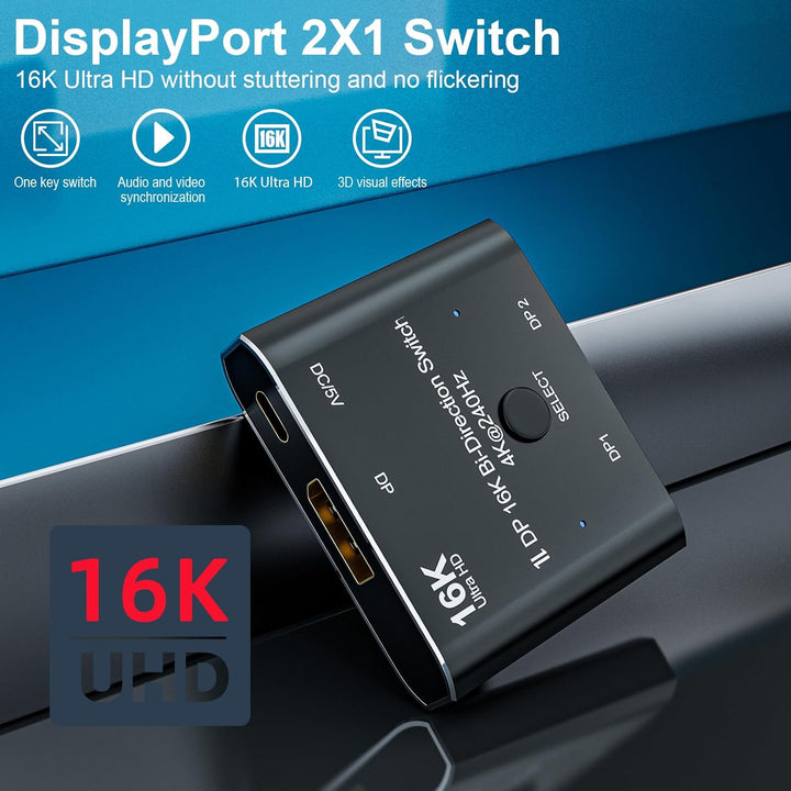 chenyang DisplayPort 16K Switch Splitter HUB 2 in 1 Out unterstützt bidirektionale Anzeige HDCP SST