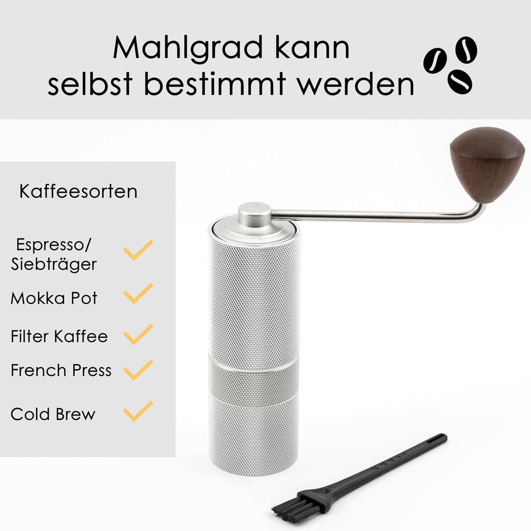 Kaffeemühle - Manuelle Kaffeemühle mit Präzisions-Edelstahlmahlwerk und Holzgriff - Kegelmahlwerk fü