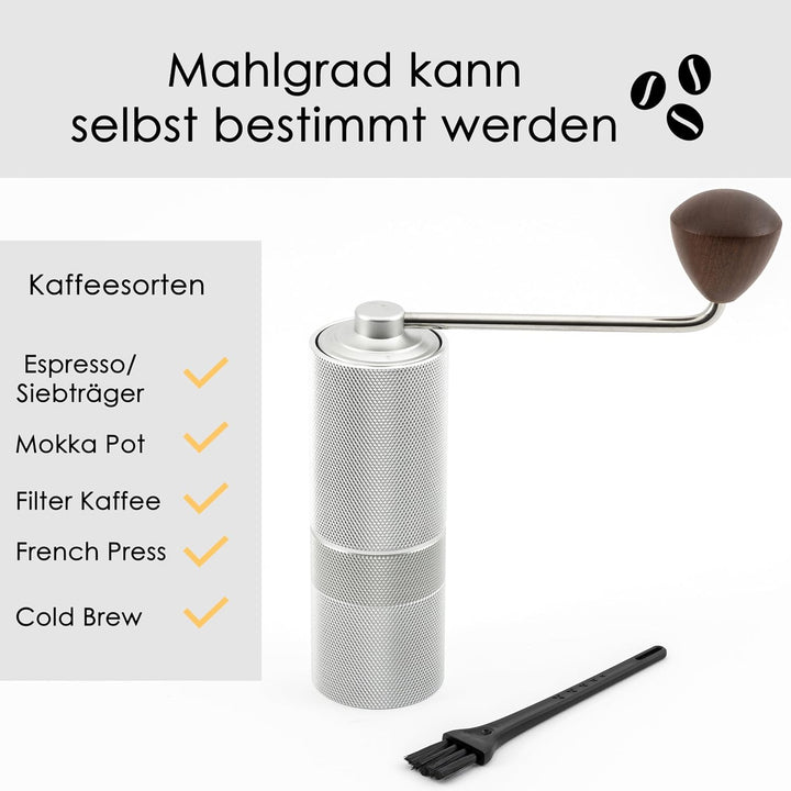 Kaffeemühle - Manuelle Kaffeemühle mit Präzisions-Edelstahlmahlwerk und Holzgriff - Kegelmahlwerk fü