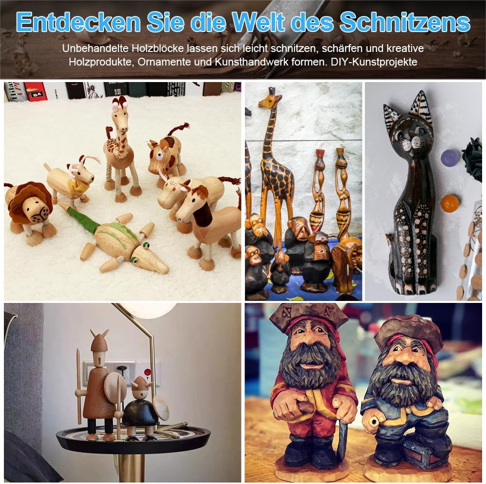Favengo 12 Stk Schnitzholz Natürlich Lindenholz Rohlinge Balsaholz zum Schnitzen Holzblöcke Unbehand