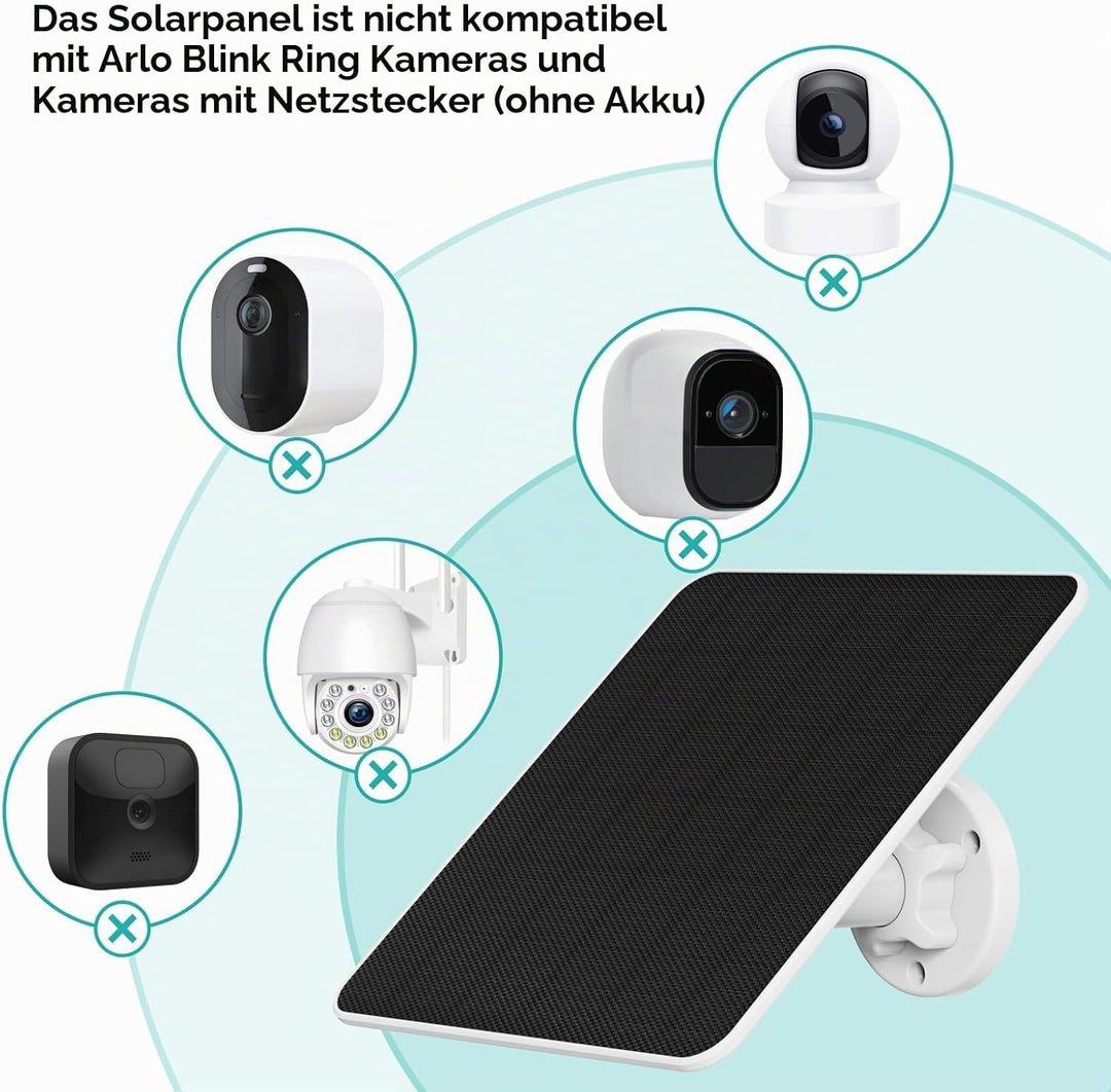 Solarpanel für Überwachungskamera Aussen Akku, 6W USB Solarmodul kompatibel mit DC 5V wiederaufladba