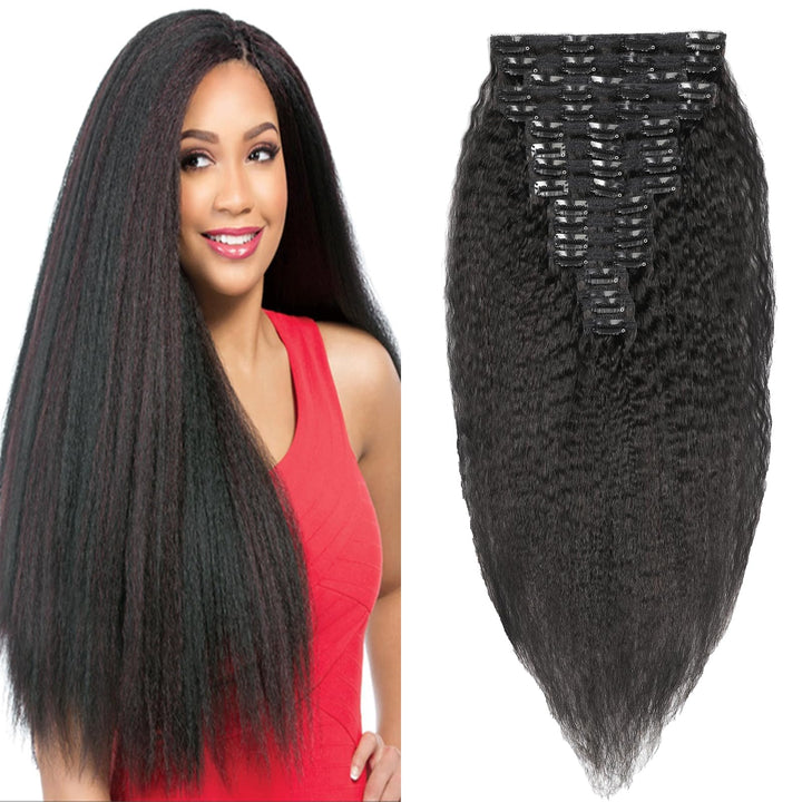 Kinky Straight Clip in Extensions Echthaar.16 Teile 240 g.Invisible Echthaar Perücke Extensions Clip