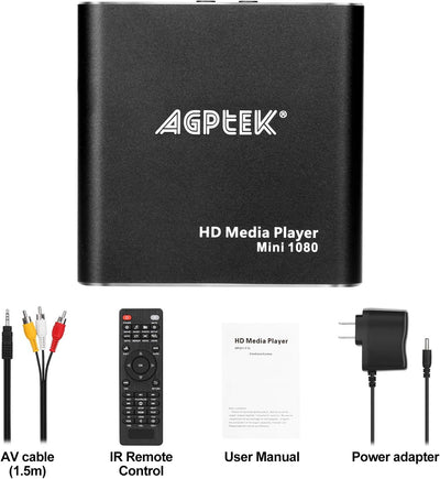 AGPTEK Mini 1080P Full HD Digital Mediaplayer Medienspieler mit Fernbedienung für MP3, WMA, OGG, AAC