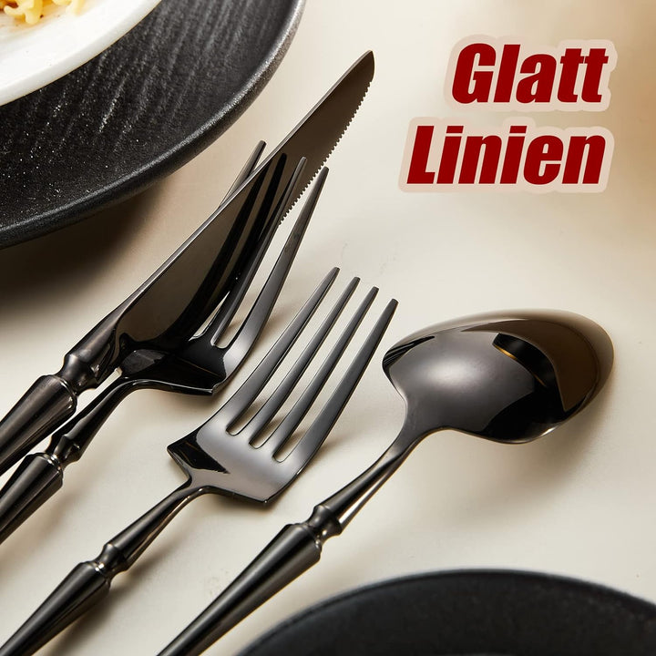 Locci Besteck Set 6 Personen, Besteck Schwarz 24 teilig, cutlery set, Edelstahl Besteck Spülmaschine