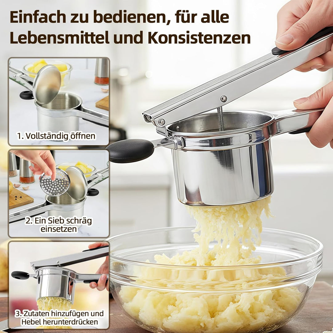 Kartoffelpresse Edelstahl, Spätzlepresse mit 4 Austauschbaren Spätzlesieb in Verschiedene Porengröss