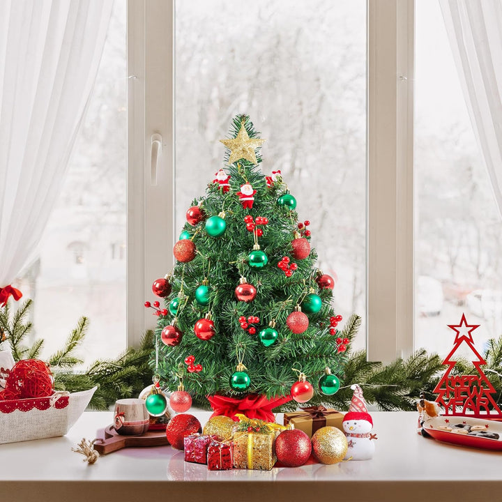 Yaheetech 50cm Mini Künstlicher Weihnachtsbaum mit 35 Warmweiss LED Beleuchtung & 40 Roten Beeren Kl