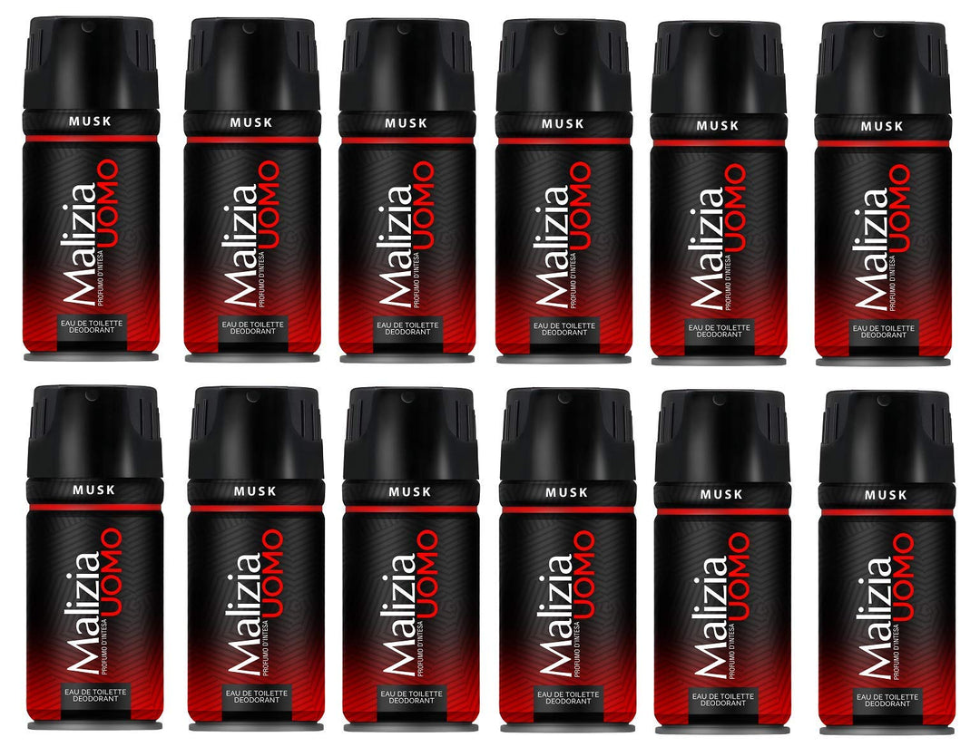 MALIZIA 12er Set Deodorant Herren Musk 150 ml Körperpflege Spray