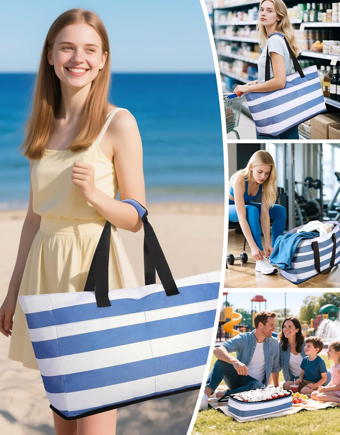 CIRYCASE Strandtasche XXL Familie mit Kühlfach, 54L Grosse Badetasche Strandtasche mit Reissverschlu