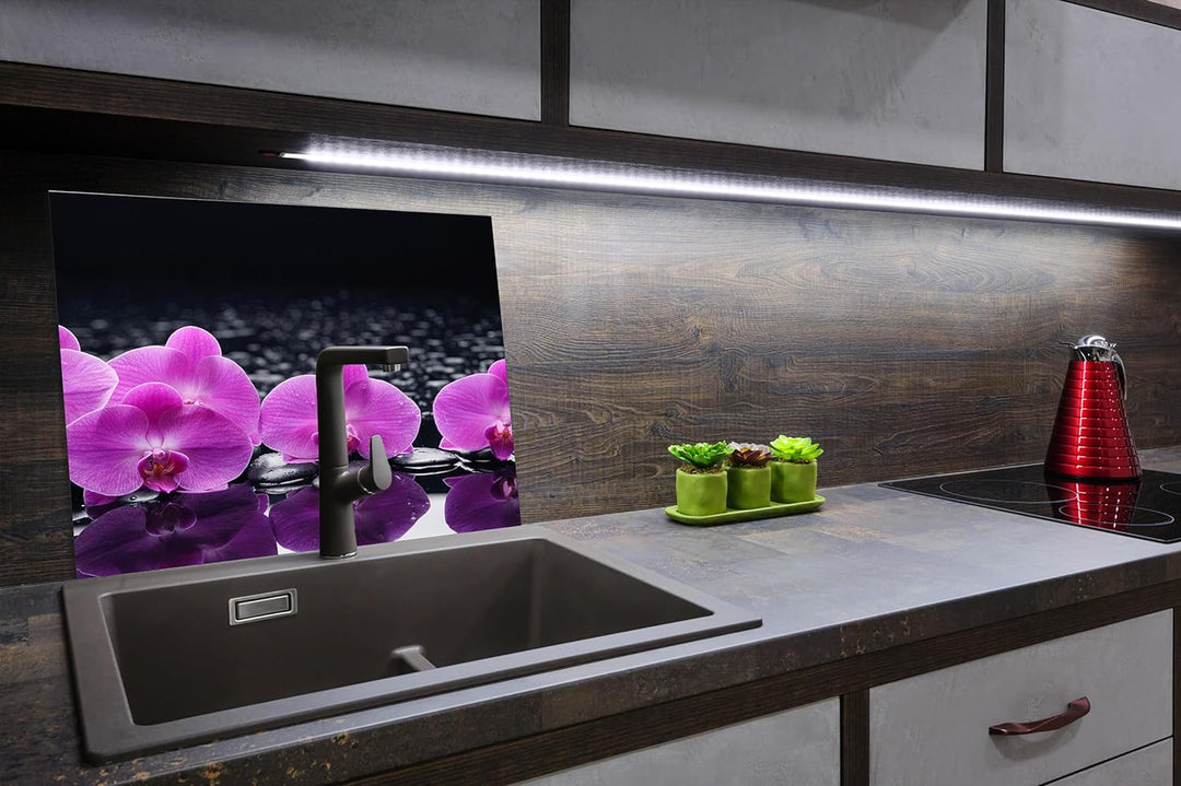 SmartDecoration Herdabdeckplatte Ceranfeldabdeckung aus Glas 60x52 cm Einteilig Motiv "Blumen" Viole