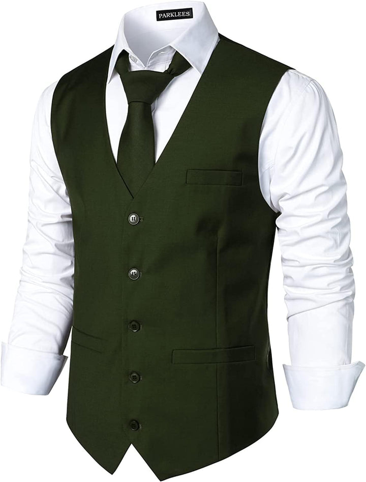 PARKLEES Herren Hipster Urban Design Business formelle Weste Slim Fit Anzug Smoking Kleid Weste S Ol