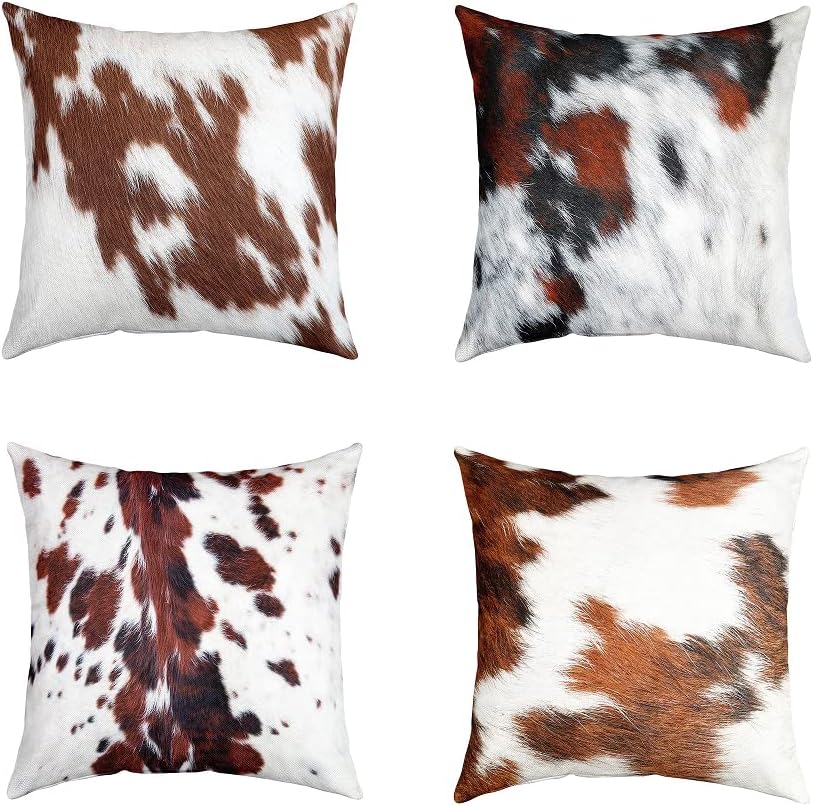 Set von 4 Kuhfell Wurfkissenbezüge 50x50, Kuhfell Kissenbezüge für Zuhause Wohnzimmer Dekor, Weiche