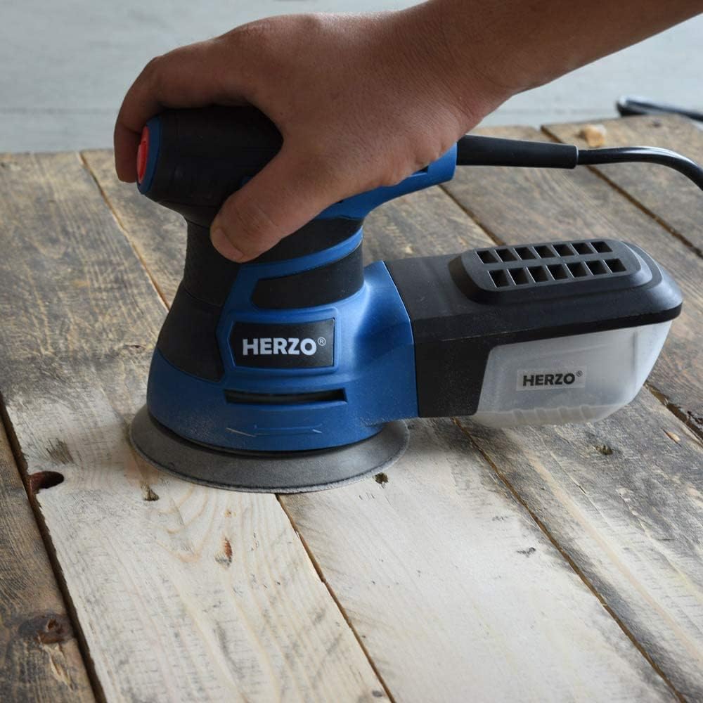 Exzenterschleifer, HERZO Schleifmaschine 300W, 13000 RPM Motor mit Staubsammelung System, 6 Variable