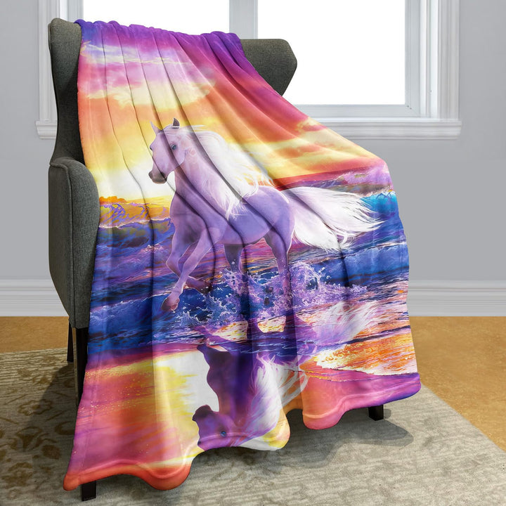 YISUMEI Decke 150x200 cm Kuscheldecken Sanft Flanell Weich Fleecedecke Bettüberwurf Laufendes Pferd