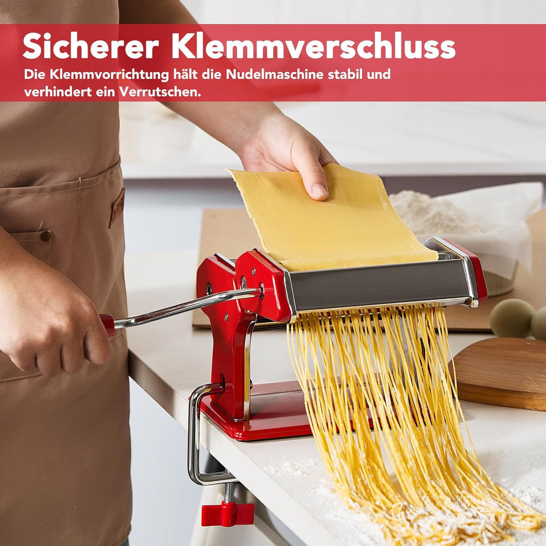 Pastamaschine aus Edelstahl, manuelle Nudelmaschine mit 9 Teigstärken & 2 Schnittbreiten für Spaghet