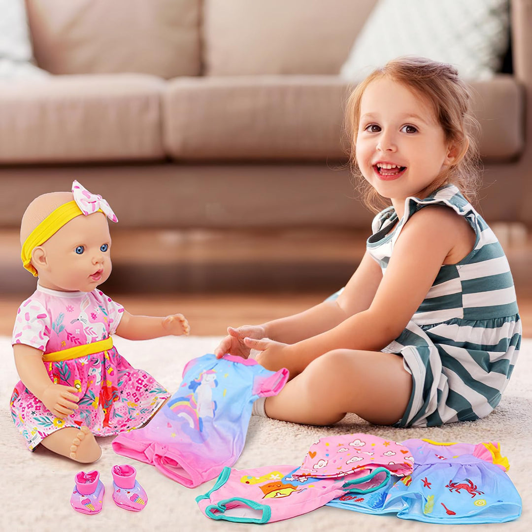 4 Komplette Outfits Puppenkleidung Puppen Set für 33-40 cm und 13-16 Zoll Puppen Enthält Strampler,