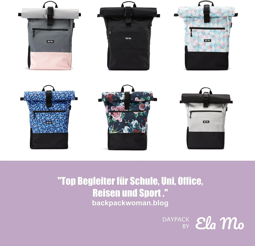 Ela Mo’s Rucksack Damen | Schön und Durchdacht | für Uni Reisen Freizeit Job | mit Laptopfach & Anti
