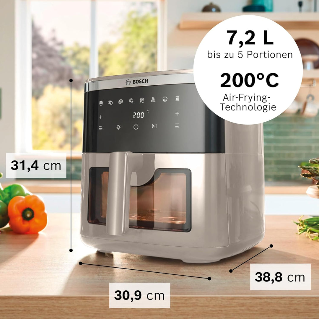 Bosch Heissluftfritteuse Serie 6, XXL Air Fryer, creme, 7,2 L Fassungsvermögen, beleuchtetes Sichtfe