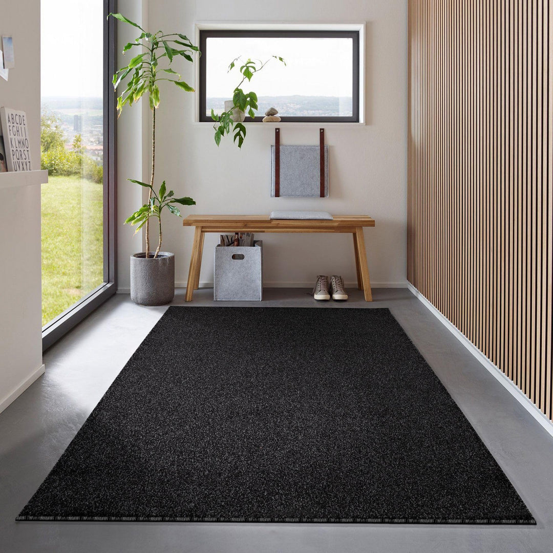 Läufer Teppich 60x100 cm Anthrazit, Kurzflor, Einfarbig, Modern, Rechteckig, rutschfest, Pflegeleich