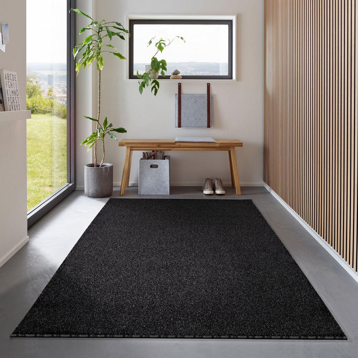 Läufer Teppich 60x100 cm Anthrazit, Kurzflor, Einfarbig, Modern, Rechteckig, rutschfest, Pflegeleich