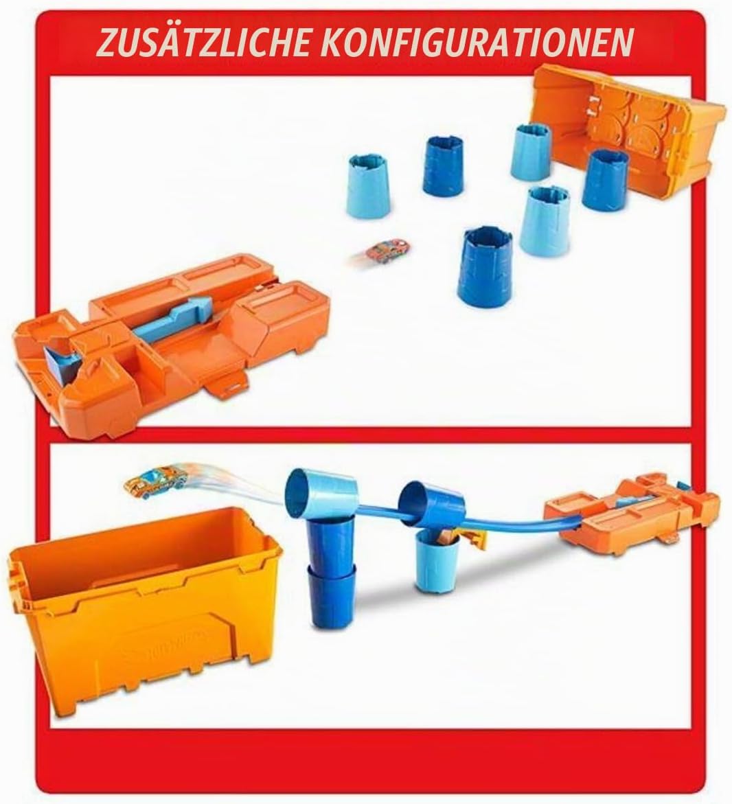Hot Wheels GCF91 - Track Builder Fässer-Stunt Box und Starter, Spielzeug Autorennbahn ab 6 Jahren TR