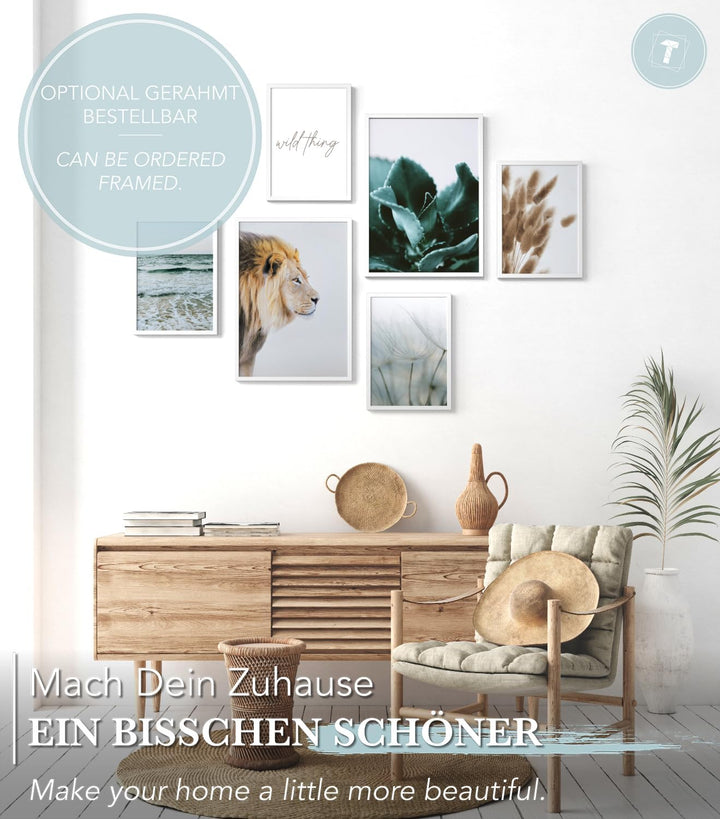Papierschmiede® XL Mood Poster Set Pampas Wild, Deko Bilder Wohnzimmer, 2x DIN A2 (ca. 59x42) und 4x
