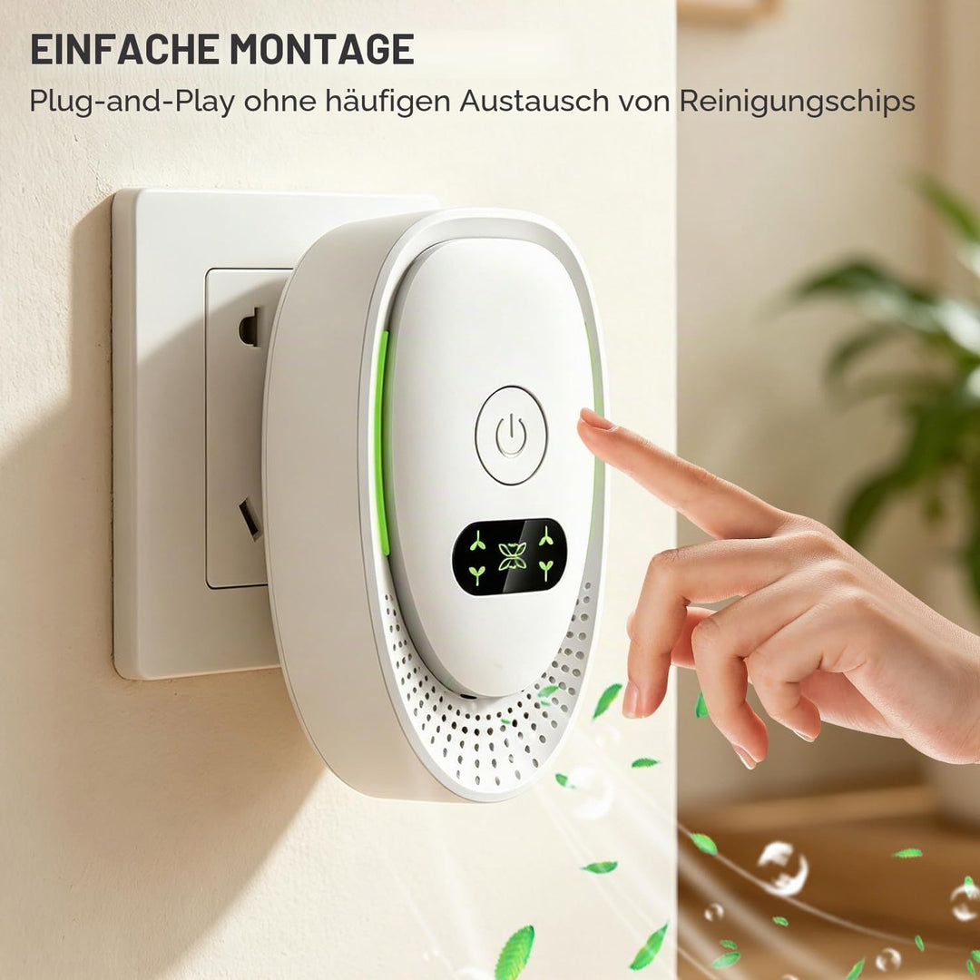 2er Pack Mini Luftreiniger Plug-In, 40 Millionen Negative Ionen Ionisator, Geruchsentferner für Rauc