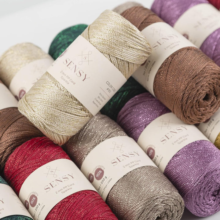 2 Garnstrange Sensy Premium 2 mm 230 Meter Glitzer Polyester-Seil, 90% Polypropylen, 10% Polyestersc