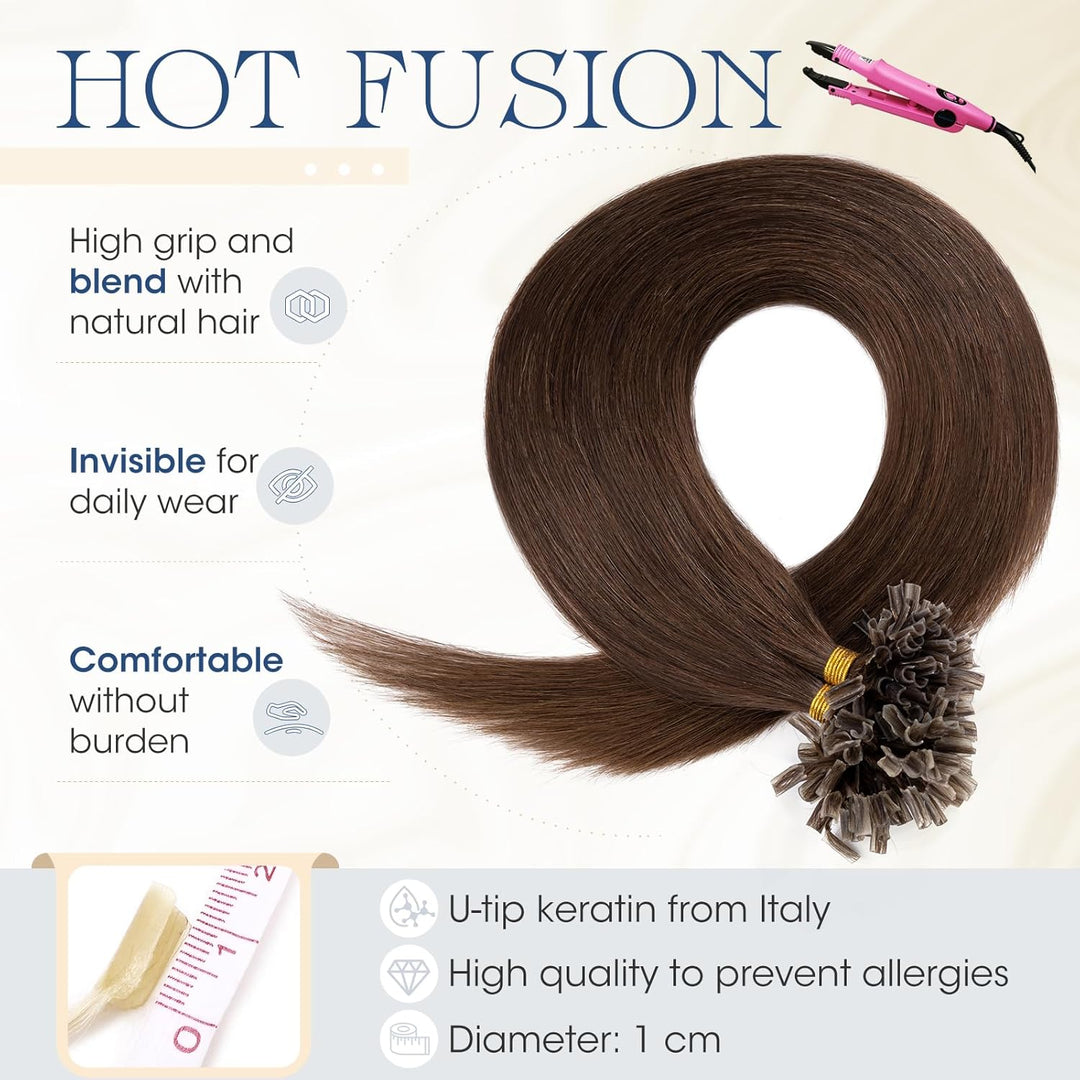Elailite Extensions Echthaar Bonding 0.5g/s 50cm #4 Mittelbraun U Tip Hair Extensions Keratin 200 St
