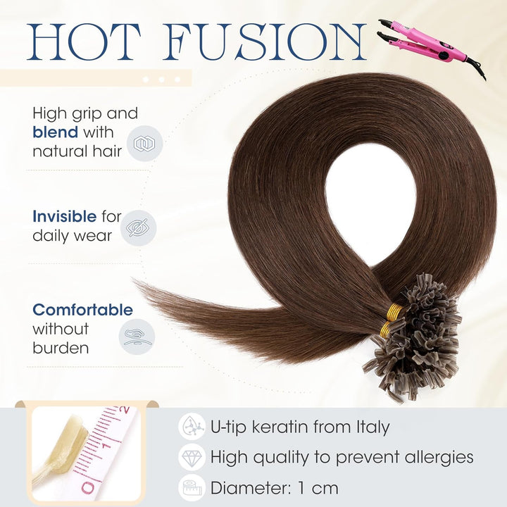 Elailite Extensions Echthaar Bonding 0.5g/s 40cm #4 Mittelbraun U Tip Hair Extensions Keratin 200 St