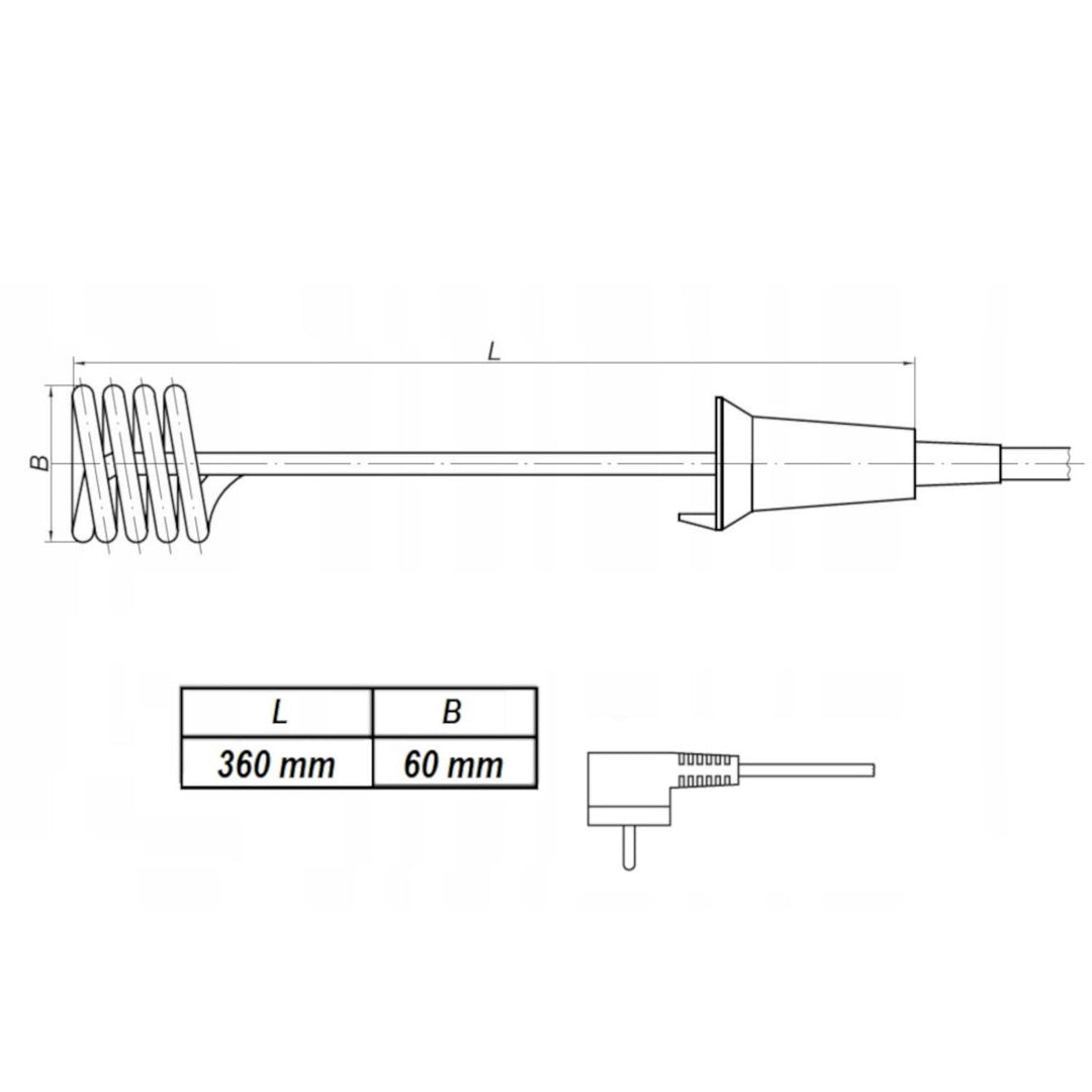 Tauchsieder GTN1.6 Taucherhitzer 1,6 kW 1600 Watt 230V aus EDELSTAHL Wasserkocher, Schwarz (mit Tasc
