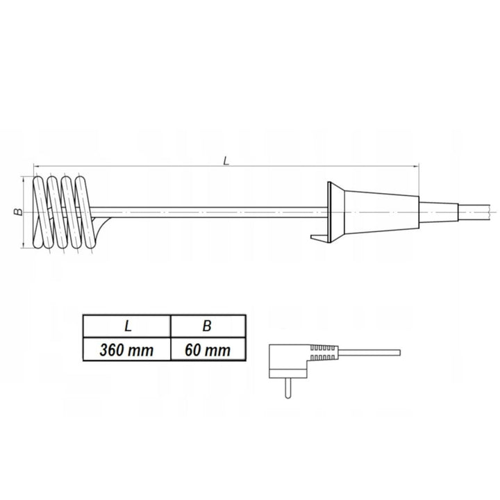 Tauchsieder GTN1.6 Taucherhitzer 1,6 kW 1600 Watt 230V aus EDELSTAHL Wasserkocher, Schwarz ohne Tasc