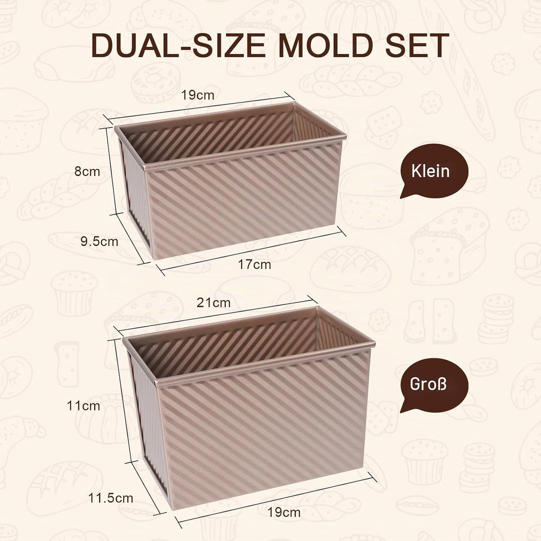 VINATO Brotbackform Mit Deckel 2er Set, 21 * 11,5 * 11cm + 19 * 9,5 * 8cm, Toastbrot Backform, Brotb