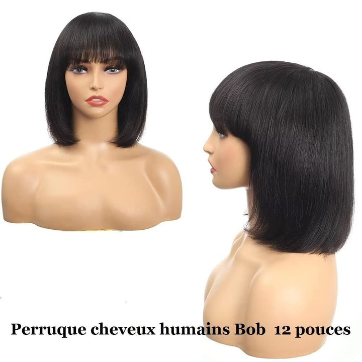 Short Bob Human Hair Wigs with Bangs None Lace Front Wigs Brazlian Straight Hair Machine Made Bob Wi