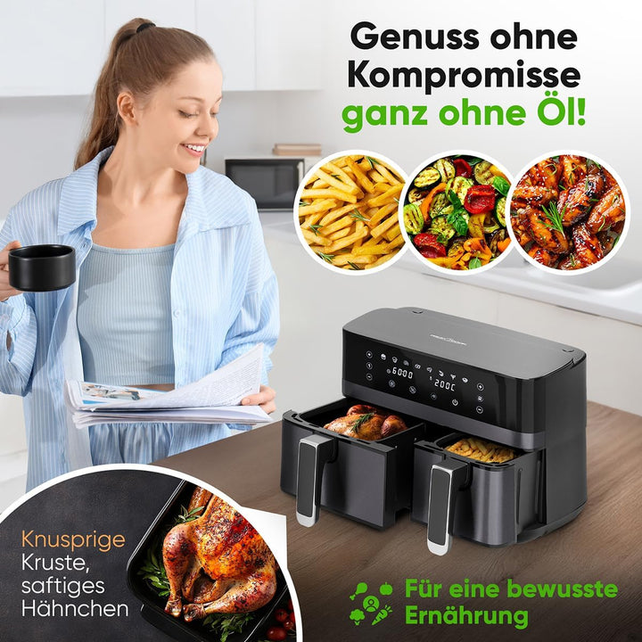 ProfiCook® Heissluftfritteuse mit Zeitgleich-fertig-System | 9 Liter | Heissluftfritteuse 2 Kammern