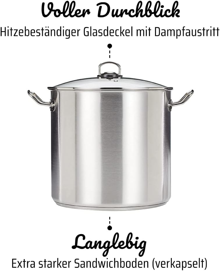 GSW 643474 Profi Jumbotopf mit Glasdeckel 30x28cm / ca. 20,0 Liter, Edelstahl, Silber, 30 cm , 1er P